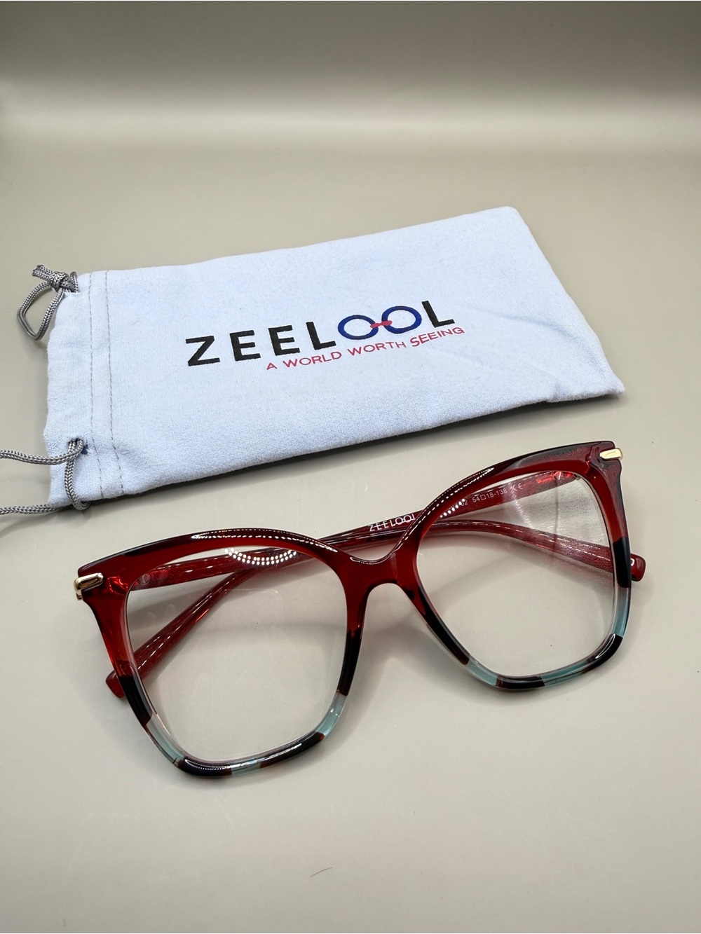 Zeelool women’s Red Gradient Cat-Eye Eyeglasses, no prescription